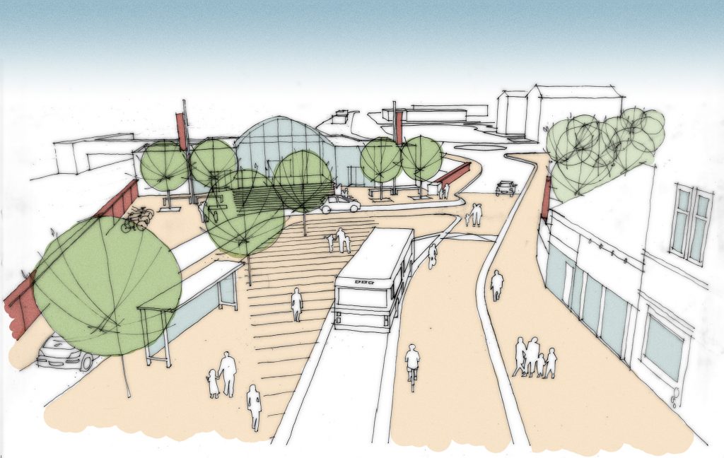 Artists' impression image of the regeneration of Motherwell Transport Hub, one of Glasgow City Region's upcoming projects.