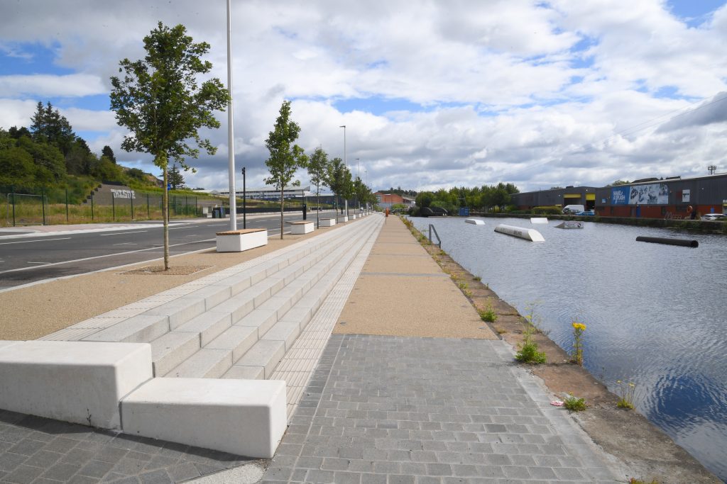 Photograph of new trees and seating at North Canal Bank St