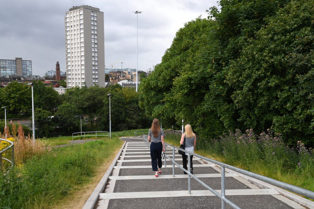 Landscape Links - a down view of steps that form part of the Landscape Link active travel route.