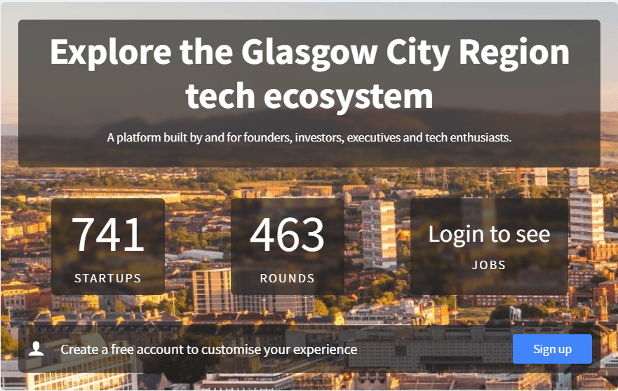 Screenshot of the Glasgow City Region open-access database home page.