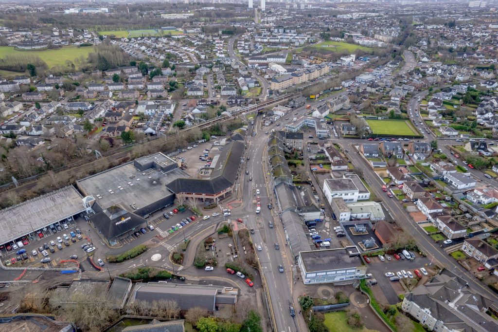 Aerial photograph showing Bishopbriggs town centre.