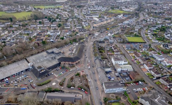 Aerial photograph showing Bishopbriggs town centre.