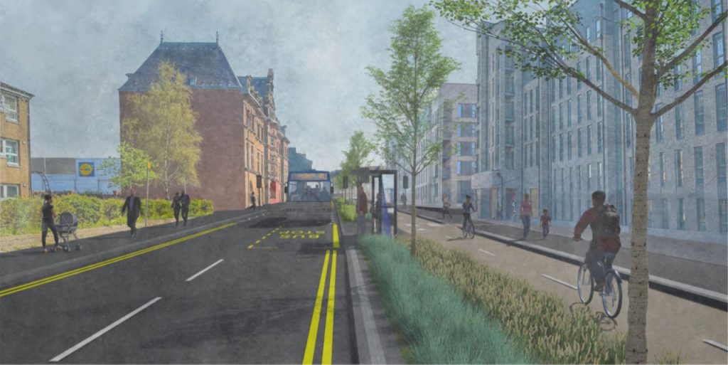 Artists' impression of possible Avenues Plus project on Duke Street and John Knox Street.