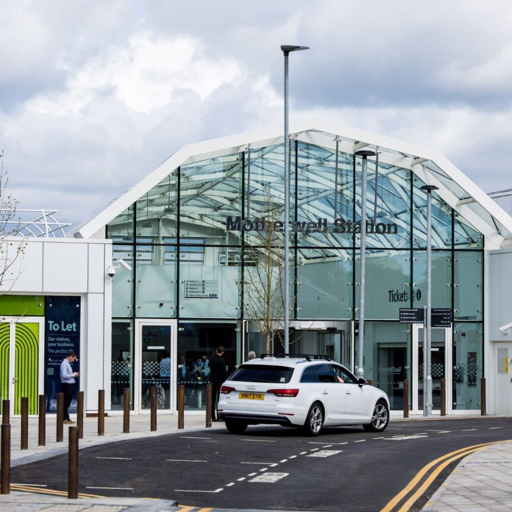 The new glass entranceway to Motherwell train station